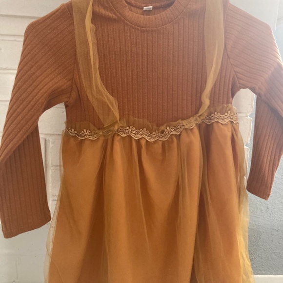 Girls 7/8 Last Leaf Fall Dress Golden Yellow Honey Dress Sheer Ribbed - Picture 14 of 14